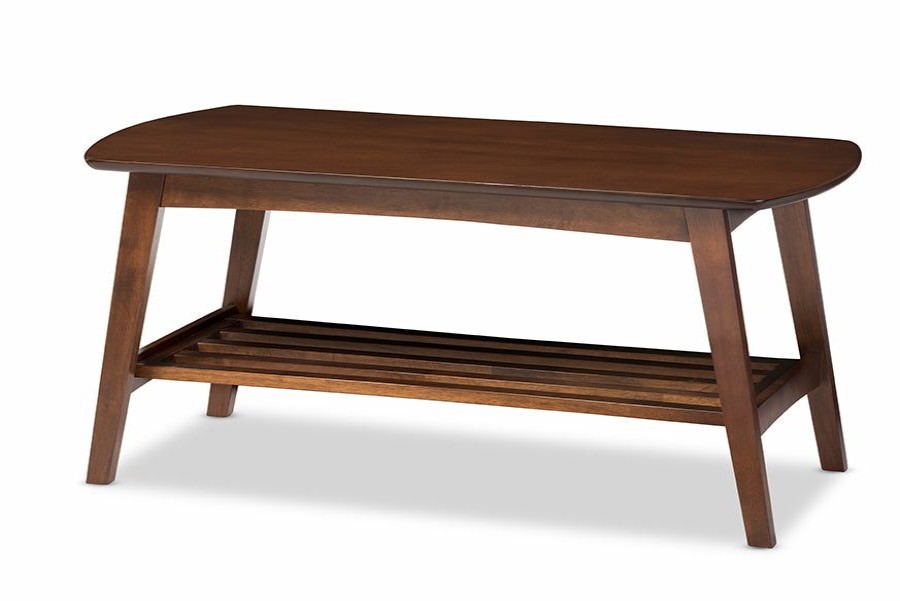 Drawer Table * | Baxton Studio Best Price Sacramento Mid-Century Modern Scandinavian Style Dark Walnut Coffee Table