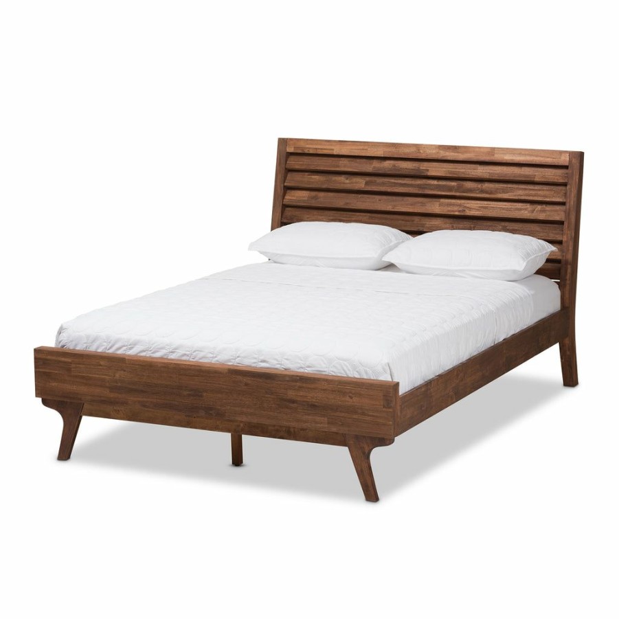 Bed * | Baxton Studio 100% Guarantee Sierra Mid-Century Modern Brown Wood Queen Size Platform Bed