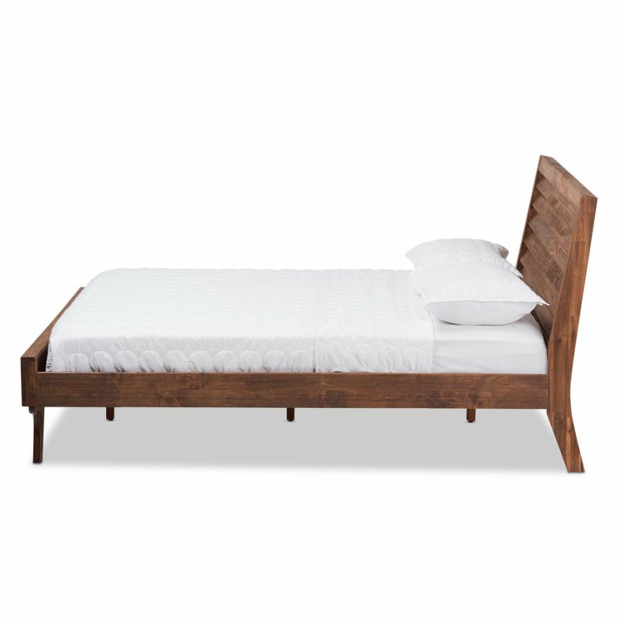 Bed * | Baxton Studio 100% Guarantee Sierra Mid-Century Modern Brown Wood Queen Size Platform Bed