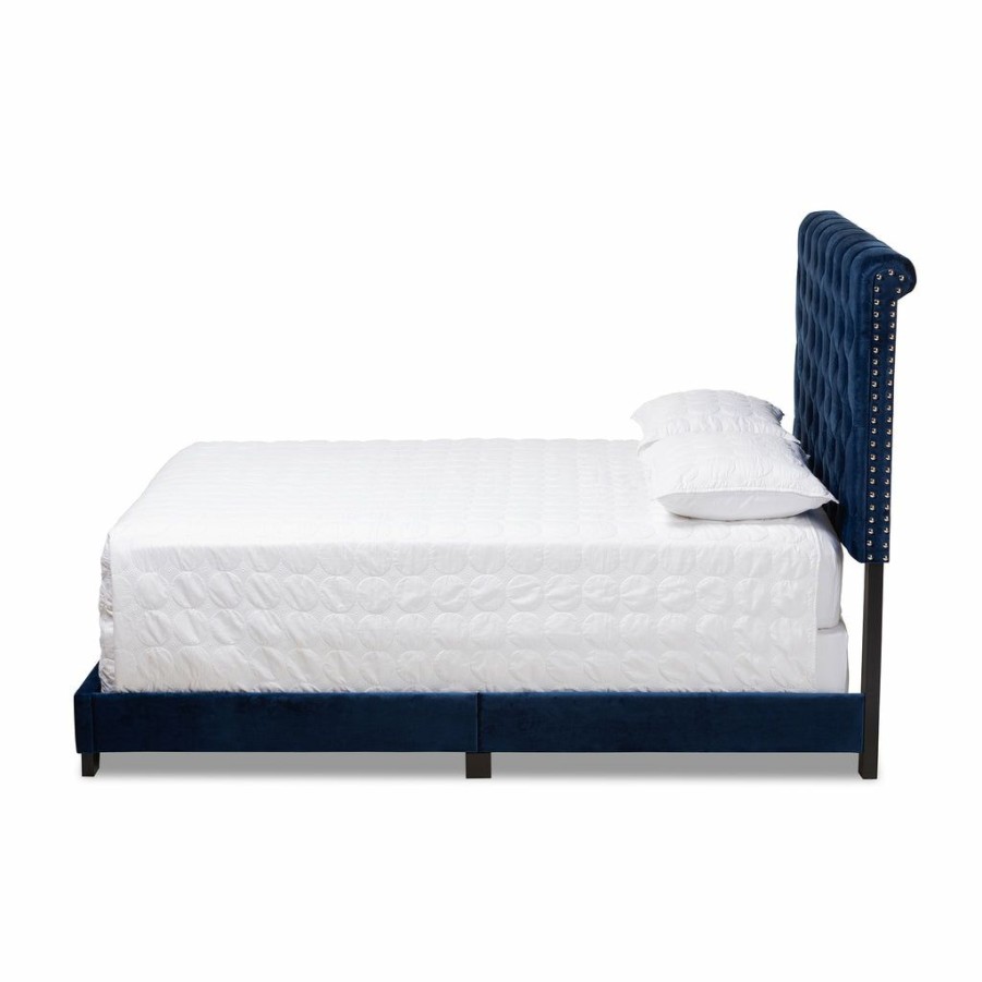 Bed * | Baxton Studio Online Discount Candace Luxe And Glamour Navy Velvet Upholstered Full Size Bed