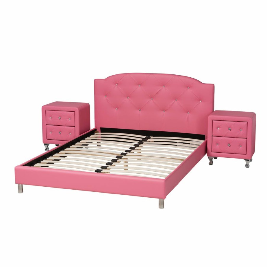 Bed * | Baxton Studio Low Price Canterbury Contemporary Glam Pink Faux Leather Upholstered 3-Piece Bedroom Set