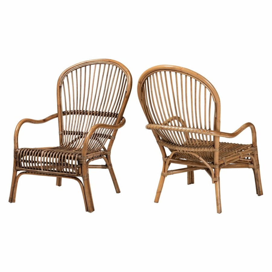 Chair * | Baxton Studio Crazy Deals Varali Modern Bohemian Natural Rattan 2-Piece Lounge Chair Set