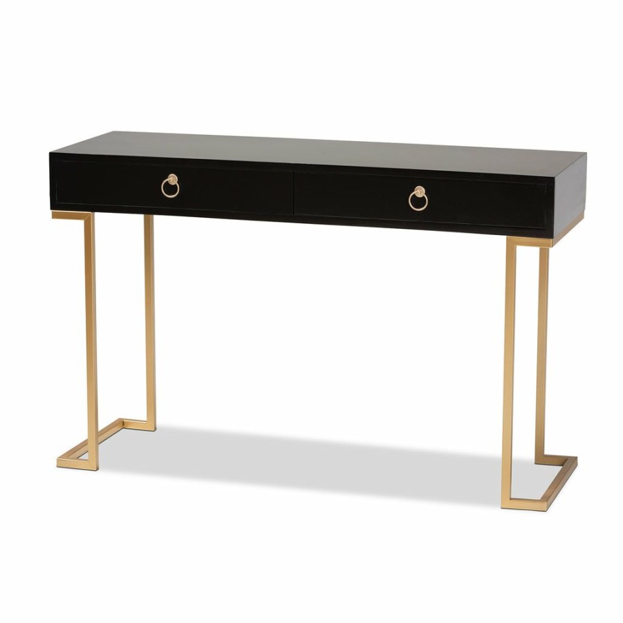 Drawer Table * | Baxton Studio Cheap Beagan Modern And Contemporary Black Finished Wood And Gold Metal 2-Drawer Console Table