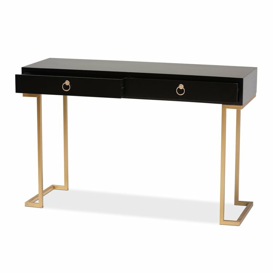 Drawer Table * | Baxton Studio Cheap Beagan Modern And Contemporary Black Finished Wood And Gold Metal 2-Drawer Console Table