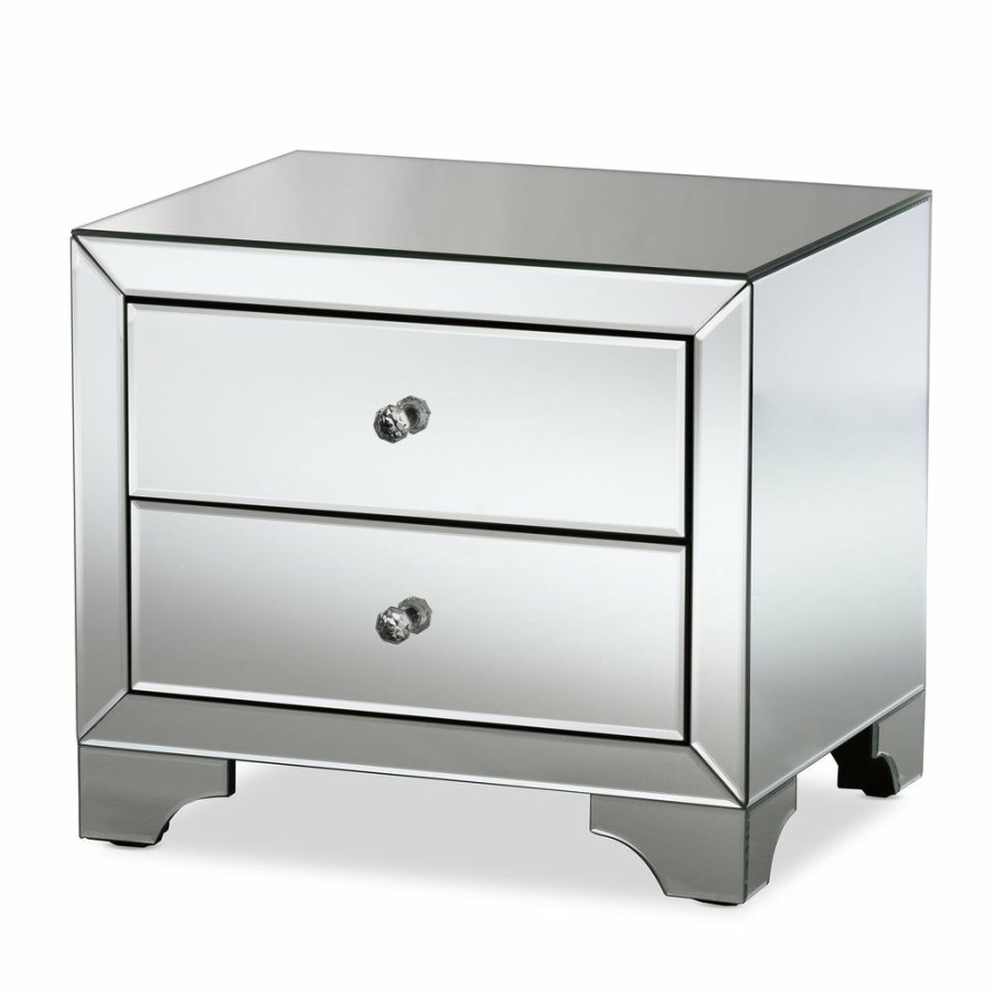 Nightstand * | Baxton Studio Low Price Farrah Hollywood Regency Glamour Style Mirrored 2-Drawer Nightstand