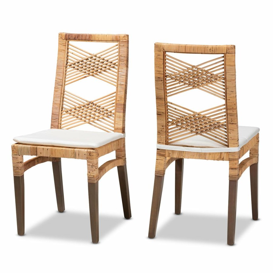 Dining Chair * | Baxton Studio Typical Style Poltak Modern Bohemian Natural Brown Rattan 2-Piece Dining Chair Set