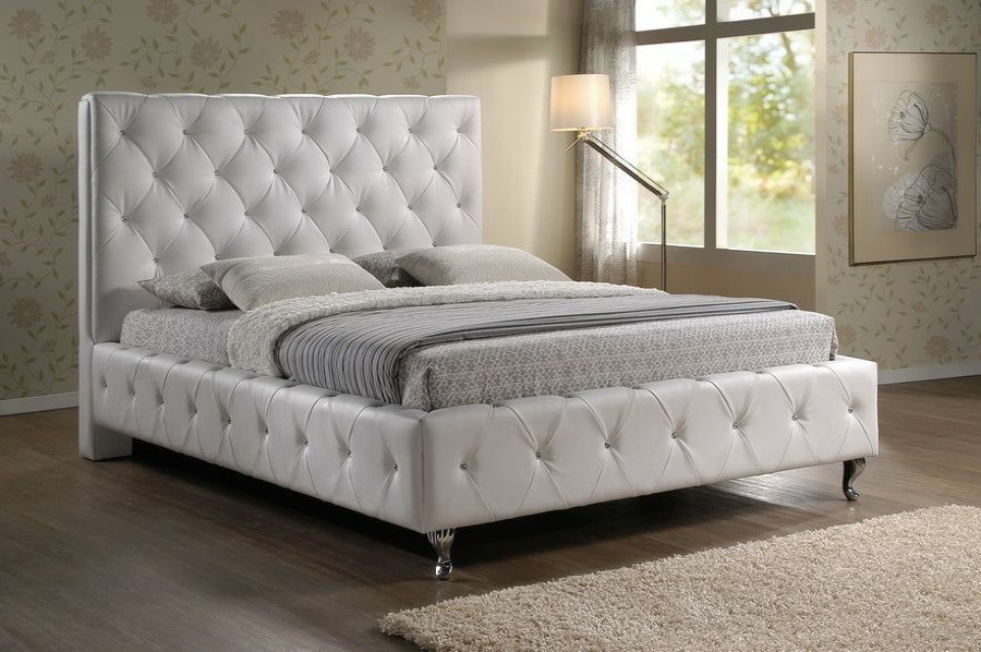 Upholstered Headboard * | Baxton Studio Crazy Deals Stella Crystal Tufted White Modern Bed With Upholstered Headboard King Size