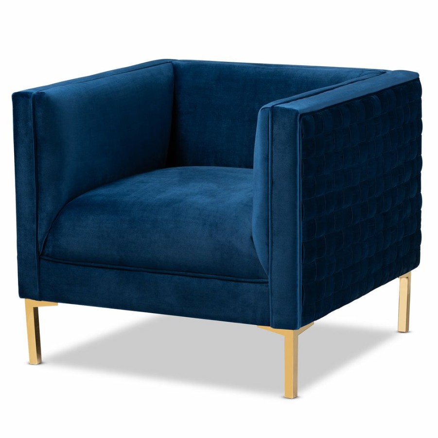 Chair * | Baxton Studio Best Price Seraphin Glam And Luxe Velvet Fabric Upholstered Brushed Gol Finished Armchair