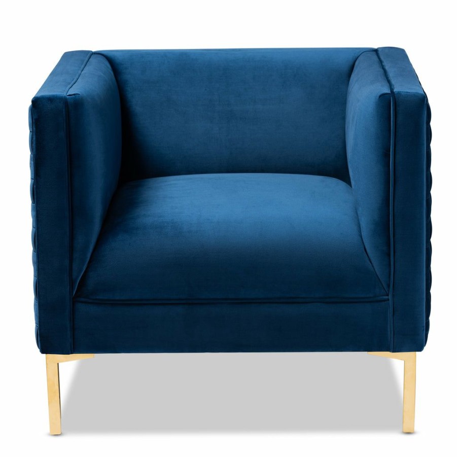 Chair * | Baxton Studio Best Price Seraphin Glam And Luxe Velvet Fabric Upholstered Brushed Gol Finished Armchair