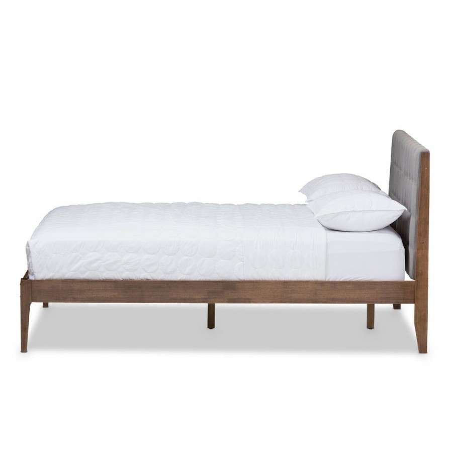 Bed * | Baxton Studio Typical Style Clifford Mid-Century Light Grey Fabric And Medium Brown Finish Wood Full Size Platform Bed