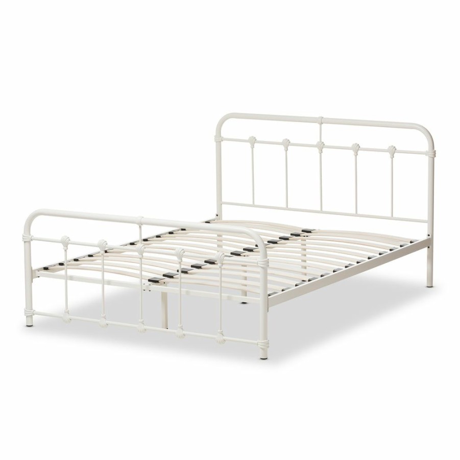 Bed * | Baxton Studio Best Price Mandy Vintage Industrial White Finished Metal Queen Size Platform Bed