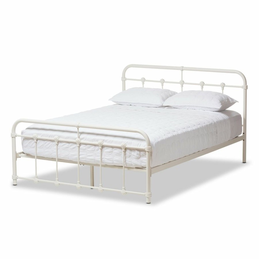 Bed * | Baxton Studio Best Price Mandy Vintage Industrial White Finished Metal Queen Size Platform Bed