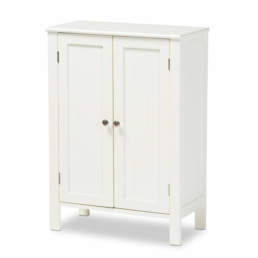 Shoe Cabinet * | Baxton Studio Low Price Thelma Cottage And Farmhouse White Finished 2-Door Wood Multipurpose Storage Cabinet