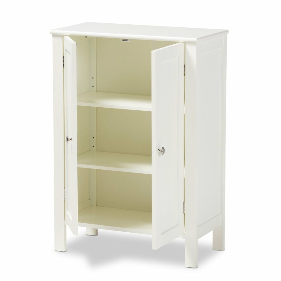 Shoe Cabinet * | Baxton Studio Low Price Thelma Cottage And Farmhouse White Finished 2-Door Wood Multipurpose Storage Cabinet