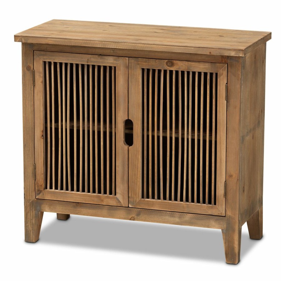 Shoe Cabinet * | Baxton Studio Cheaper Clement Rustic Transitional Medium Oak Finished 2-Dooraccent Storage Cabinet