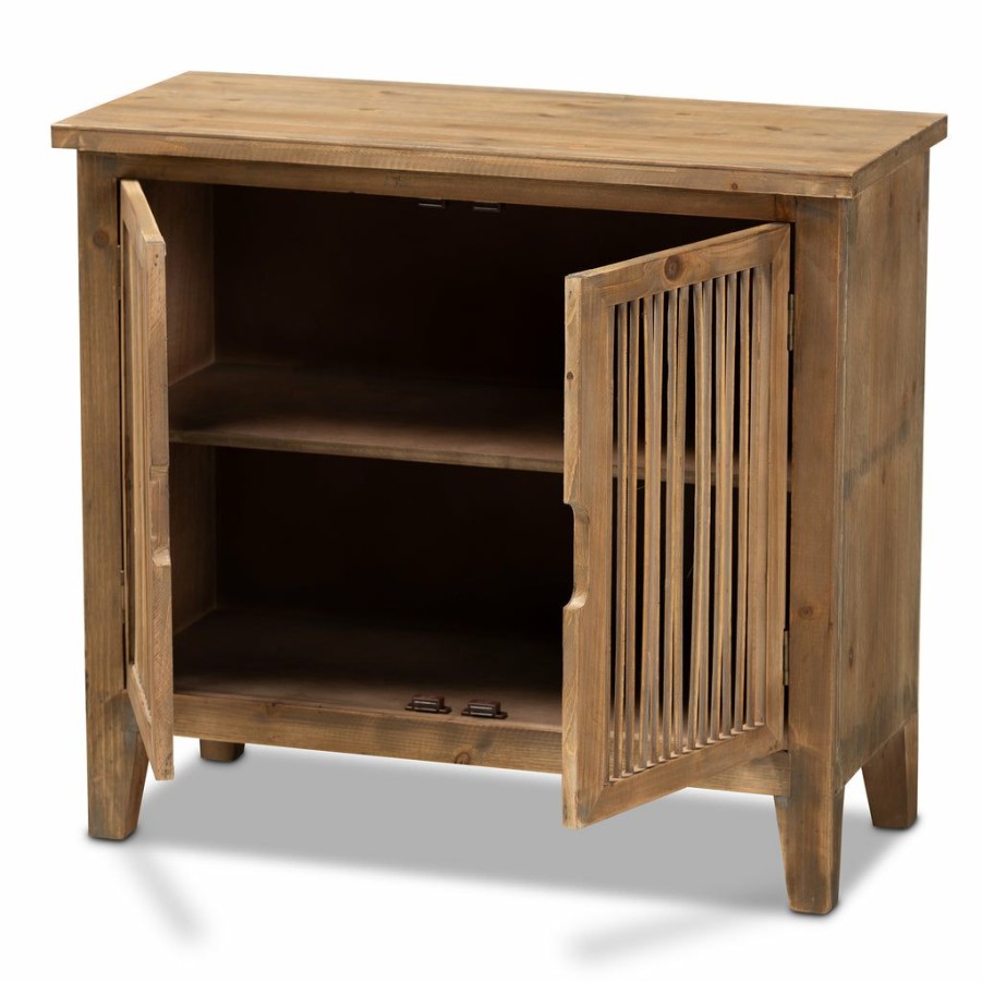 Shoe Cabinet * | Baxton Studio Cheaper Clement Rustic Transitional Medium Oak Finished 2-Dooraccent Storage Cabinet