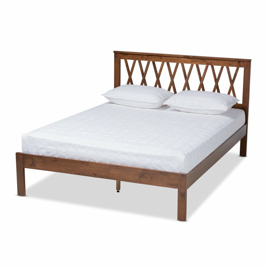 Bed * | Baxton Studio Best Price Malene Mid-Century Modern Walnut Finished Wood Full Size Platform Bed