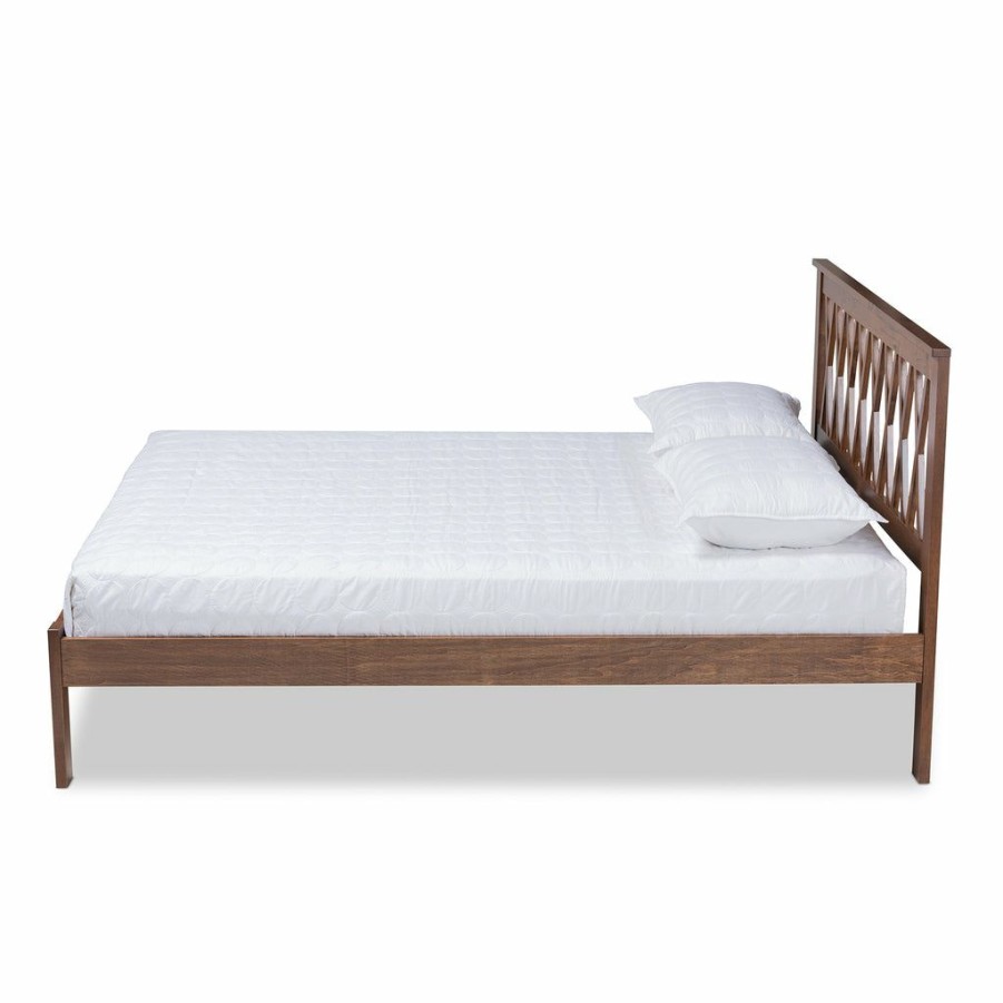 Bed * | Baxton Studio Best Price Malene Mid-Century Modern Walnut Finished Wood Full Size Platform Bed