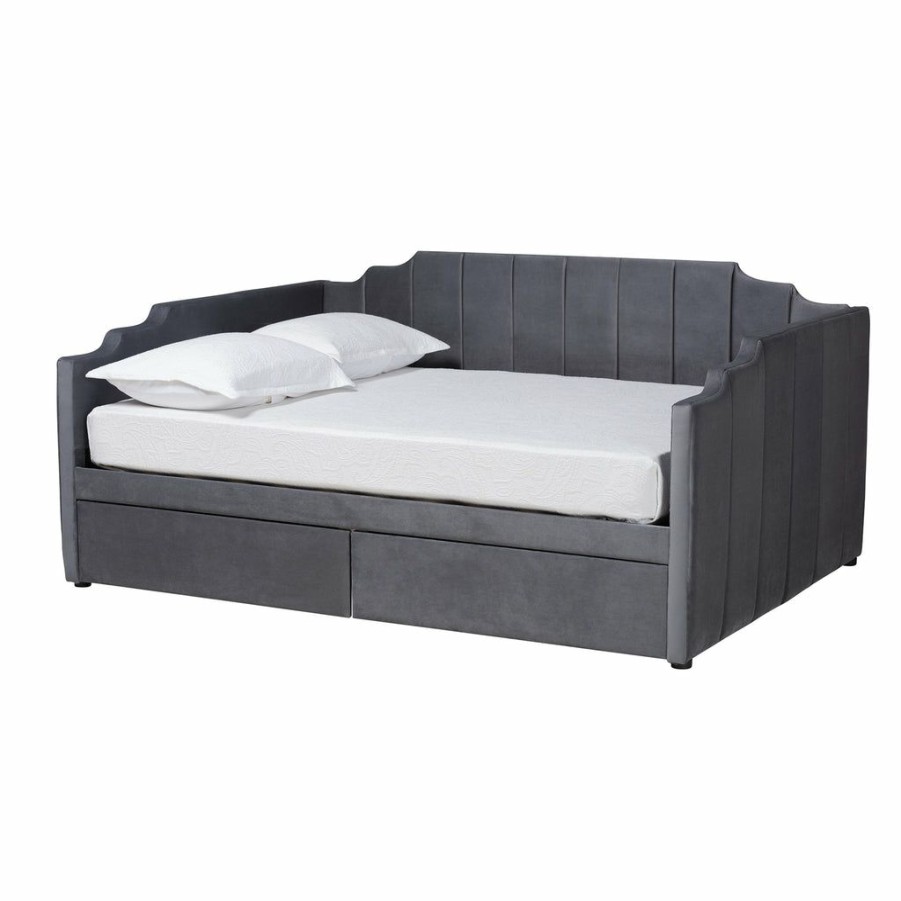 Bed * | Baxton Studio Bestsellers Gulliver Modern And Contemporary Velvet Fabric Upholstered 2-Drawer Daybed