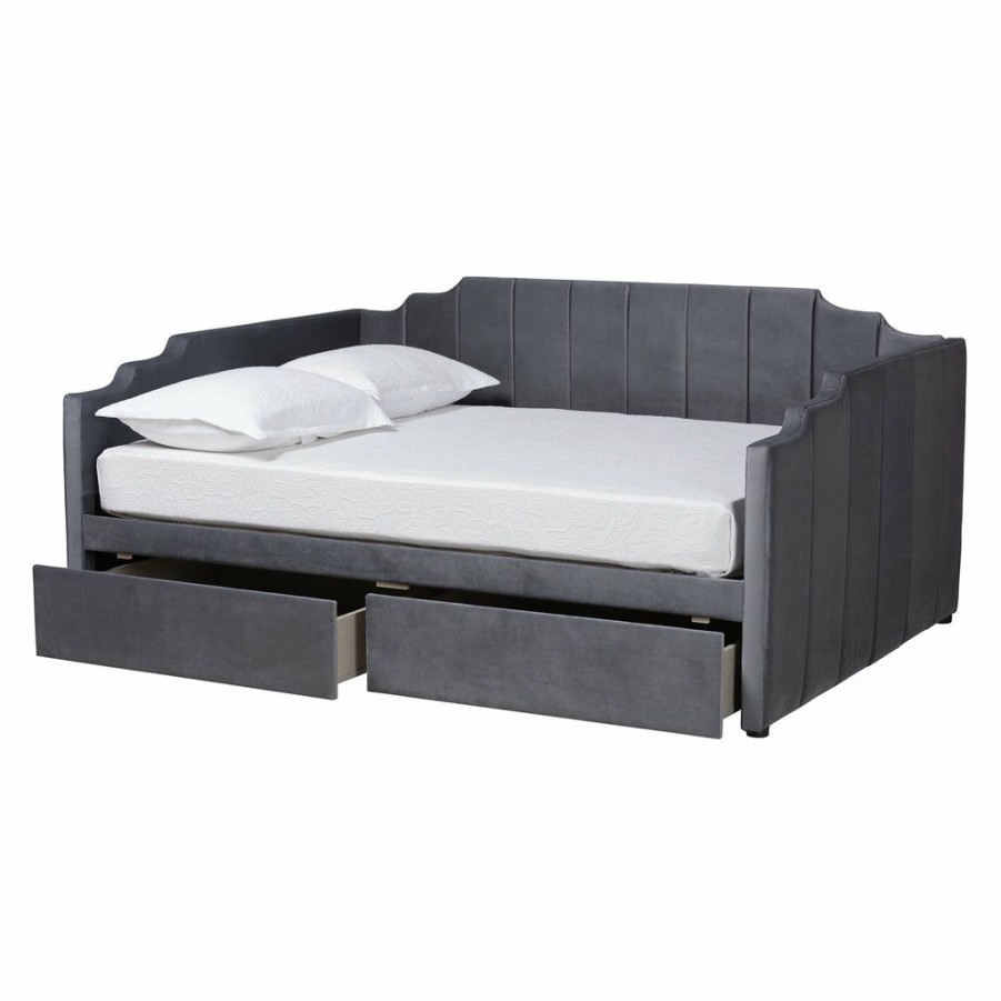 Bed * | Baxton Studio Bestsellers Gulliver Modern And Contemporary Velvet Fabric Upholstered 2-Drawer Daybed