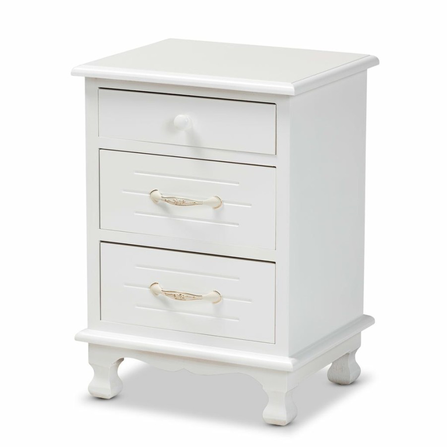 Nightstand * | Baxton Studio Low Price Layton Classic And Traditional White Finished Wood 3-Drawer Nightstand