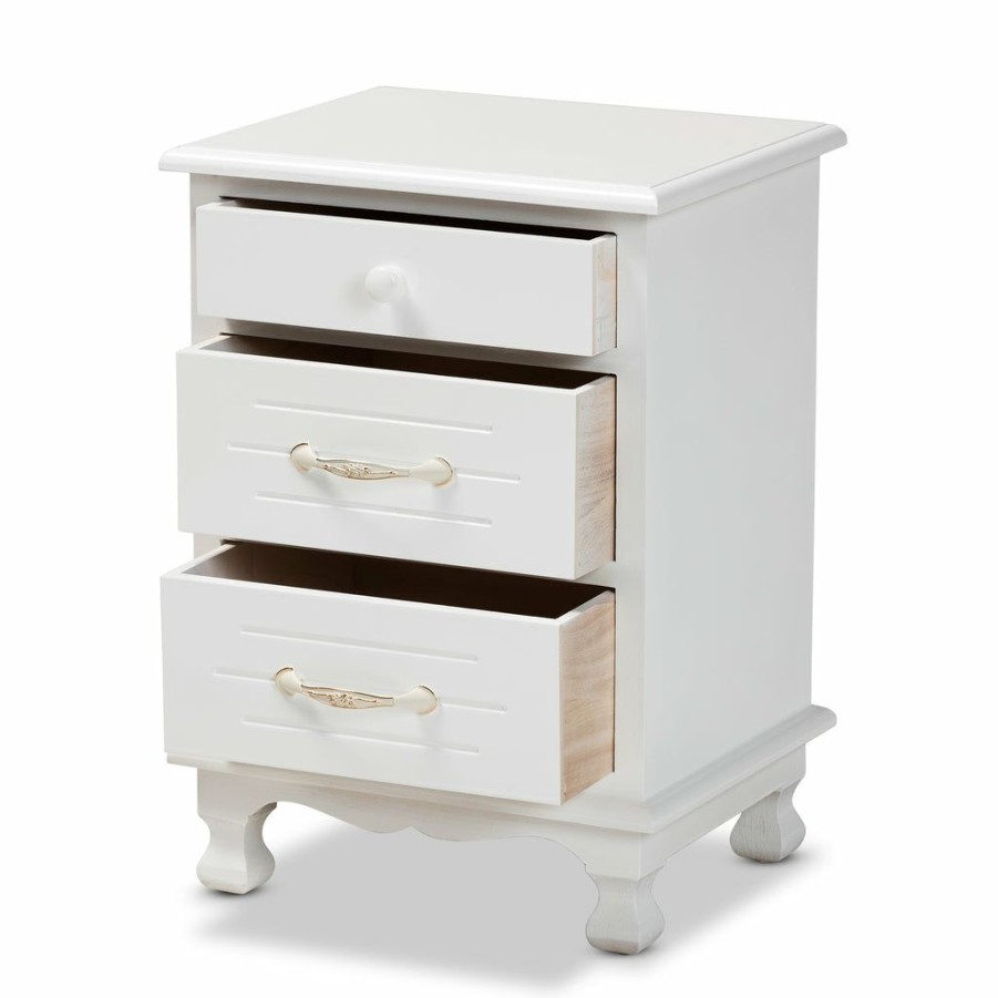 Nightstand * | Baxton Studio Low Price Layton Classic And Traditional White Finished Wood 3-Drawer Nightstand