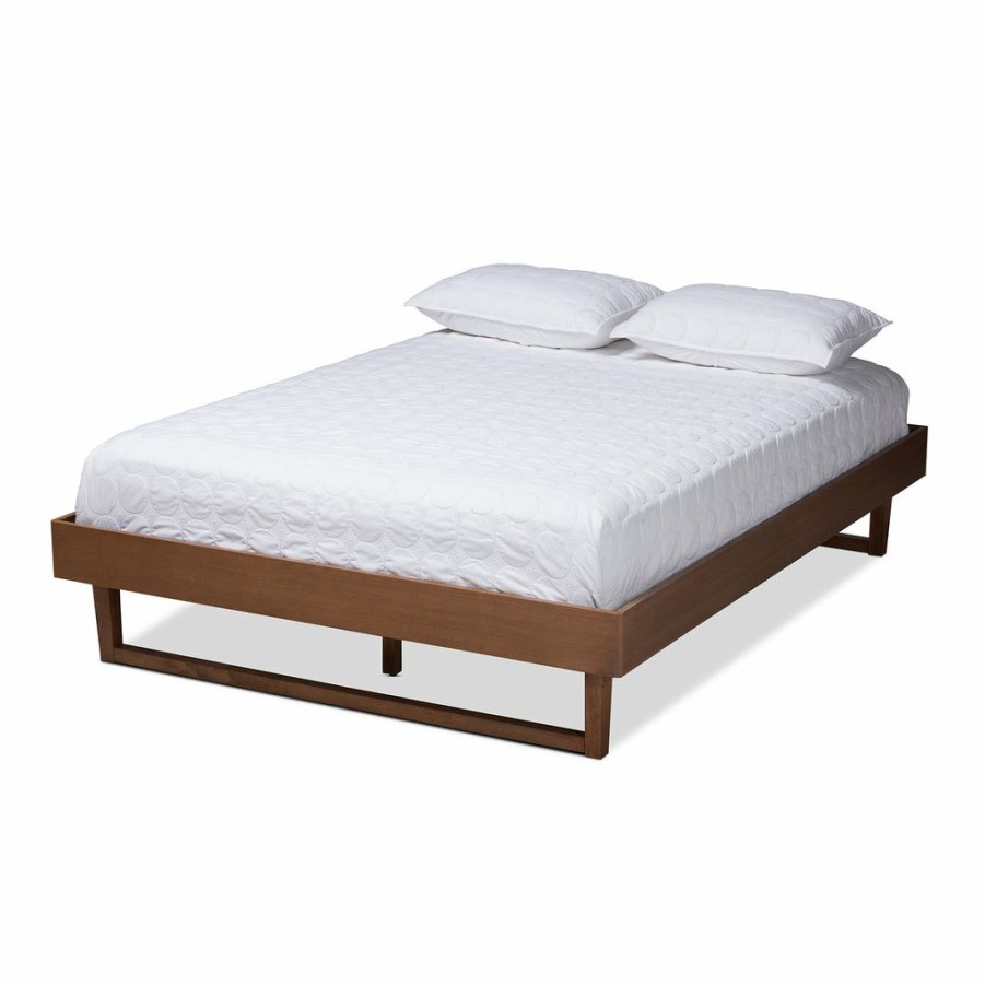 Bed * | Baxton Studio Best Price Liliya Mid-Century Modern Walnut Brown Finished Wood Full Size Platform Bed Frame