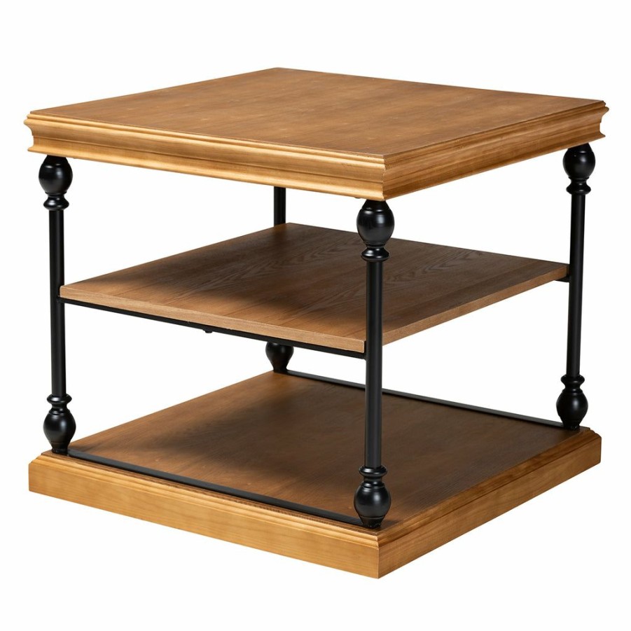 Drawer Table * | Baxton Studio Bestsellers Sebastian Traditional Industrial Oak Brown Finished Wood And Black Metal 3-Tier End Table