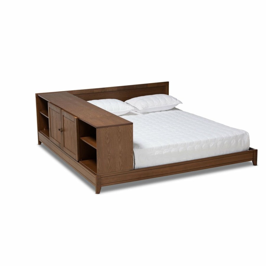 Bed * | Baxton Studio Less Expensive Kaori Modern And Contemporary Transitional Walnut Brown Finished Wood Queen Size Platform Storage Bed