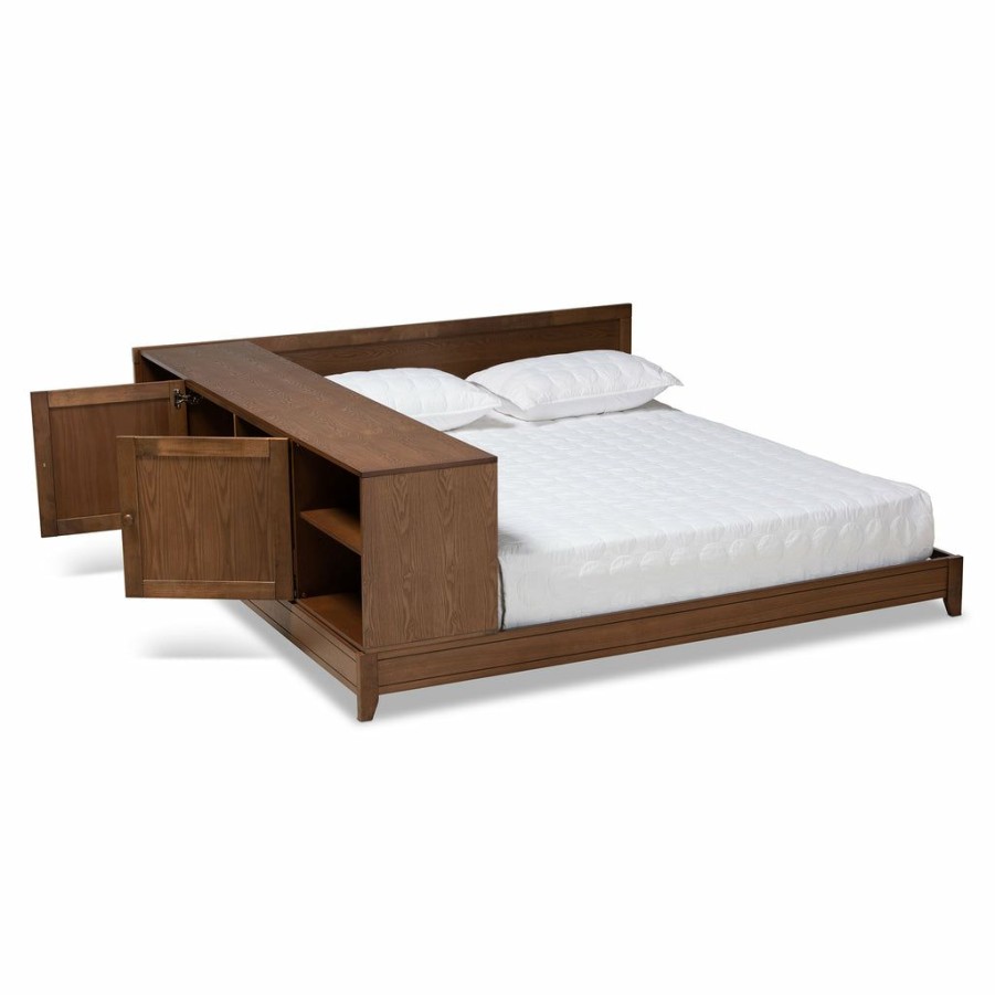 Bed * | Baxton Studio Less Expensive Kaori Modern And Contemporary Transitional Walnut Brown Finished Wood Queen Size Platform Storage Bed