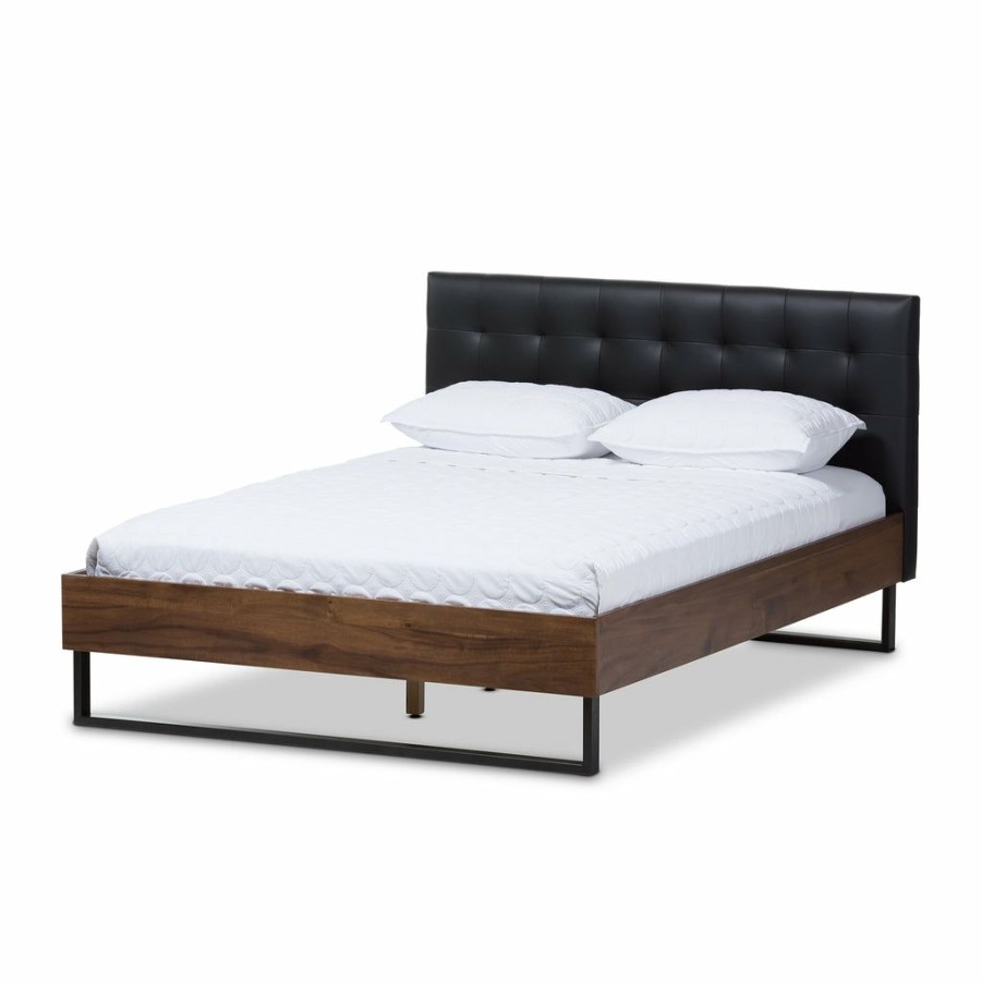 Bed * | Baxton Studio Typical Style Mitchell Rustic Industrial Walnut Wood King Size Platform Bed