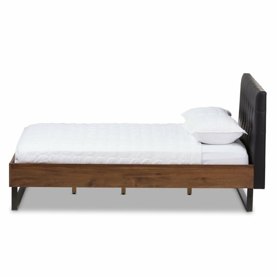 Bed * | Baxton Studio Typical Style Mitchell Rustic Industrial Walnut Wood King Size Platform Bed