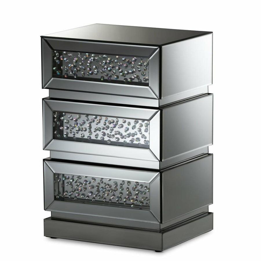 Nightstand * | Baxton Studio Online Discount Sabrina Hollywood Regency Glamour Style Mirrored 3-Drawer Nightstand