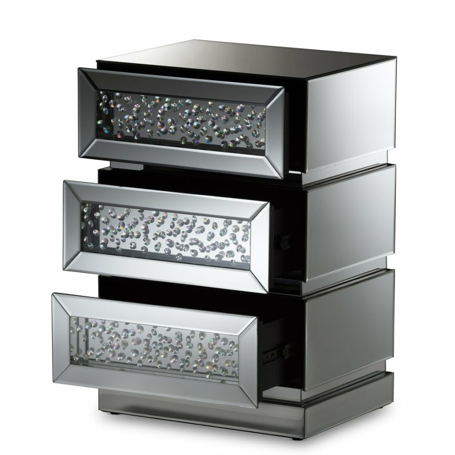 Nightstand * | Baxton Studio Online Discount Sabrina Hollywood Regency Glamour Style Mirrored 3-Drawer Nightstand