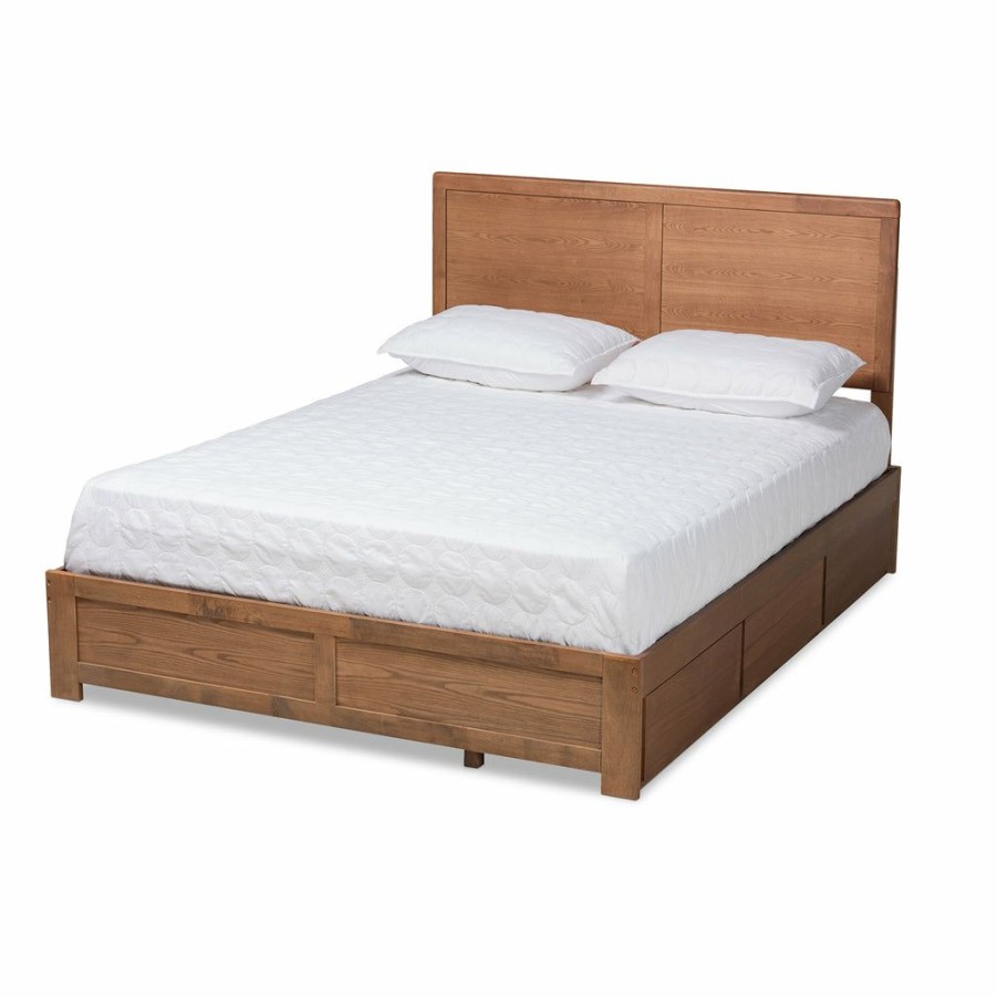 Bed * | Baxton Studio High Quality Aras Modern And Contemporary Transitional Brown Finished Wood 3-Drawer Platform Storage Bed Ash Walnut