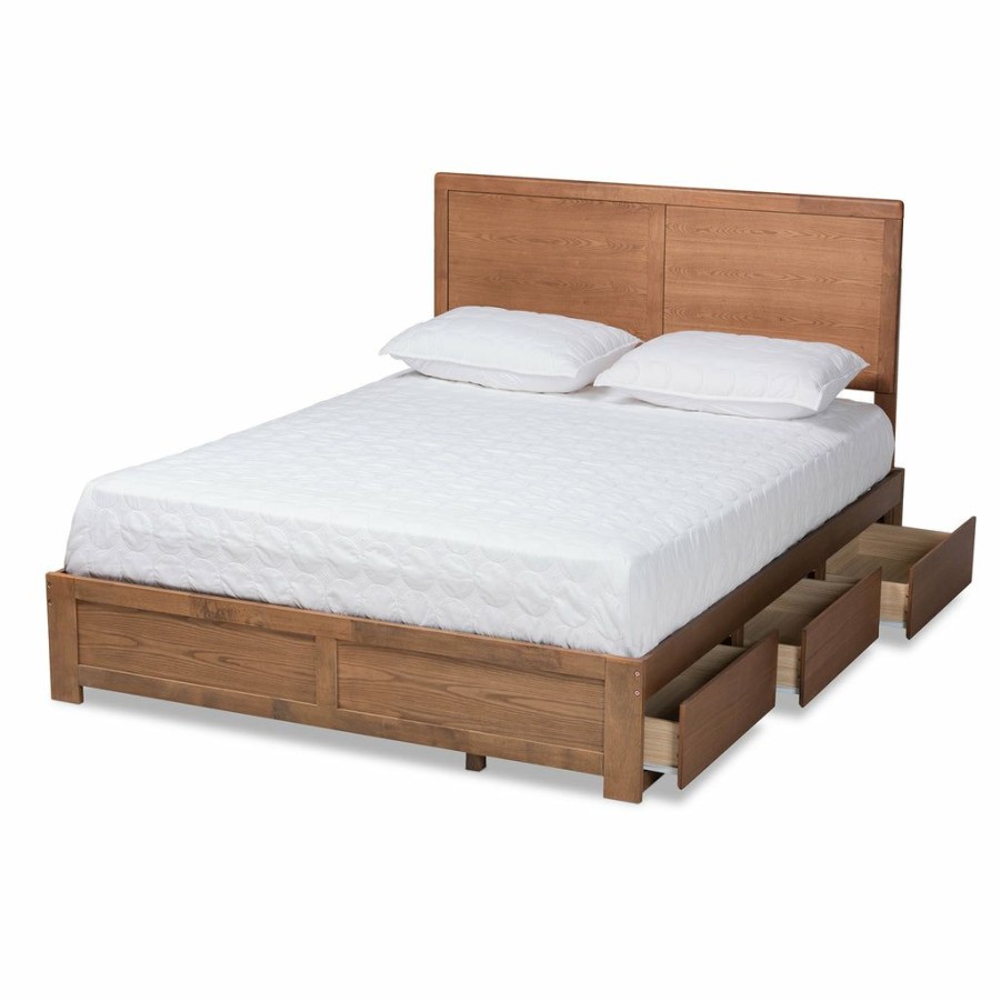 Bed * | Baxton Studio High Quality Aras Modern And Contemporary Transitional Brown Finished Wood 3-Drawer Platform Storage Bed Ash Walnut