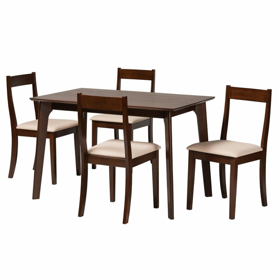 Dining Set * | Baxton Studio Best Price Carola Mid-Century Modern Fabric And Dark Brown Finished Wood 5-Piece Dining Set