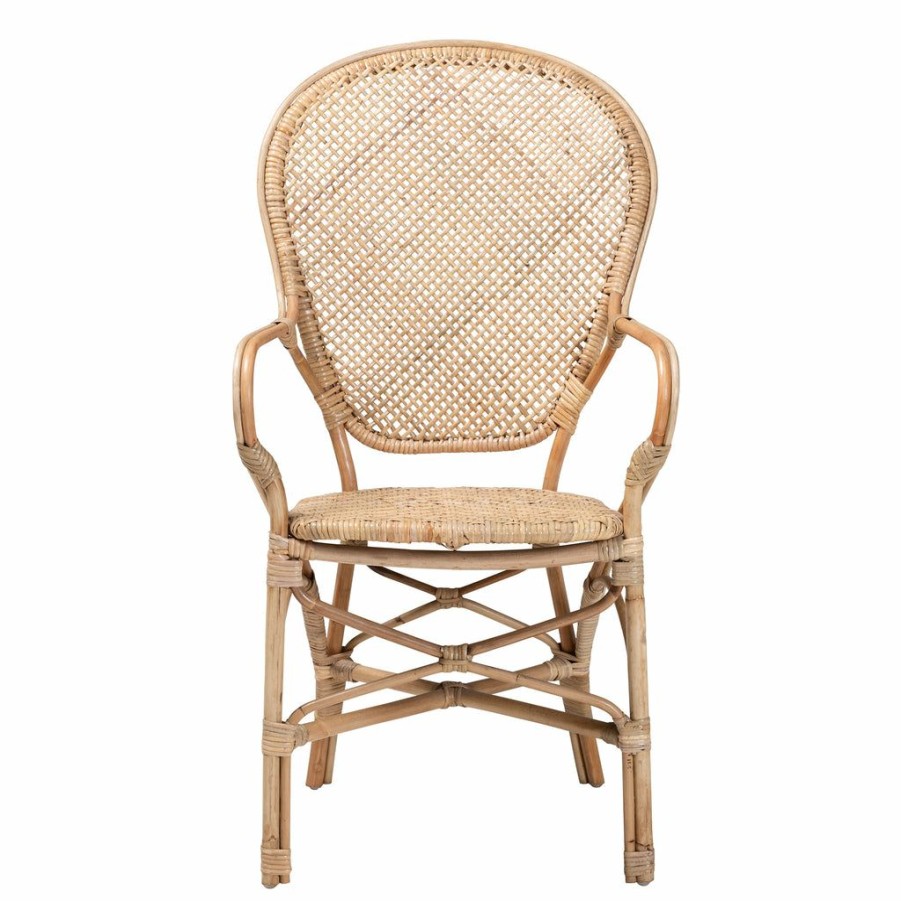 Dining Chair * | Baxton Studio Typical Style Lalaine Modern Bohemian Natural Rattan Dining Arm Chair