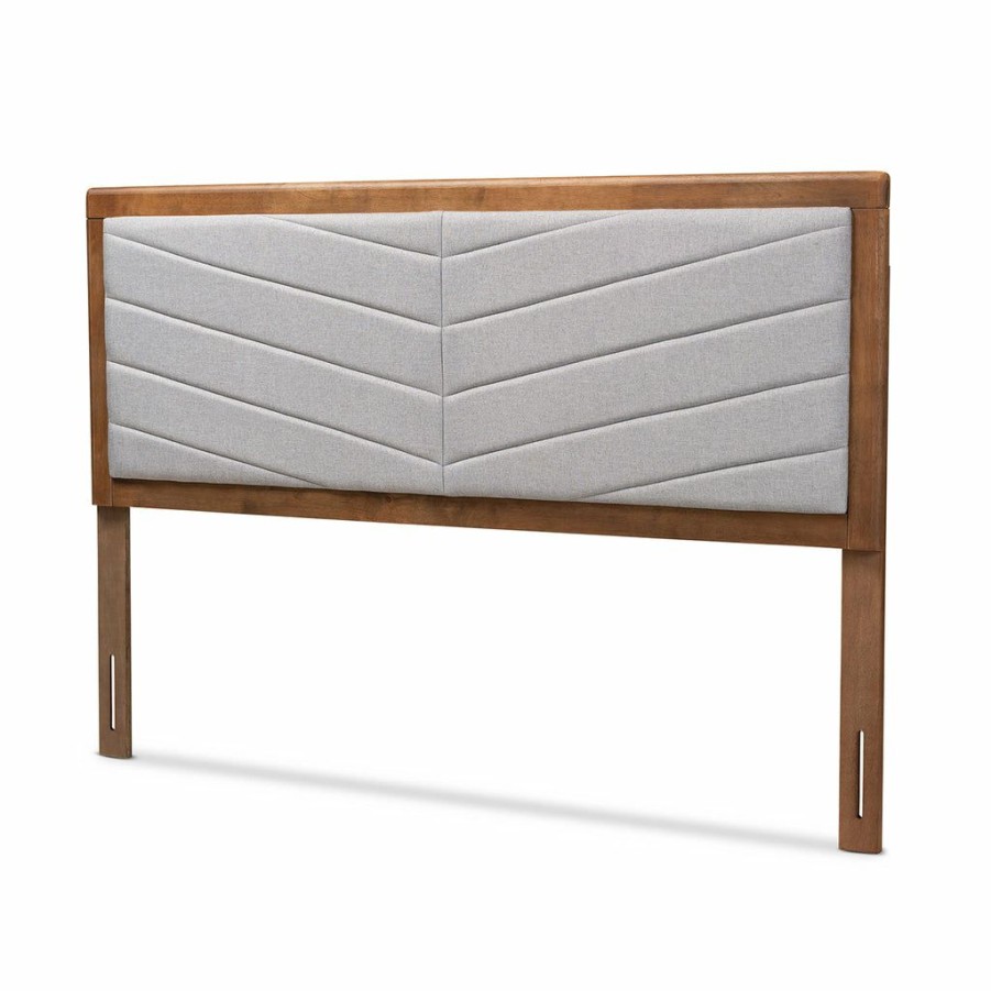 Upholstered Headboard * | Baxton Studio Best Price Iden Modern And Contemporary Light Grey Fabric Upholstered And Walnut Brown Finished Wood King Size Headboard