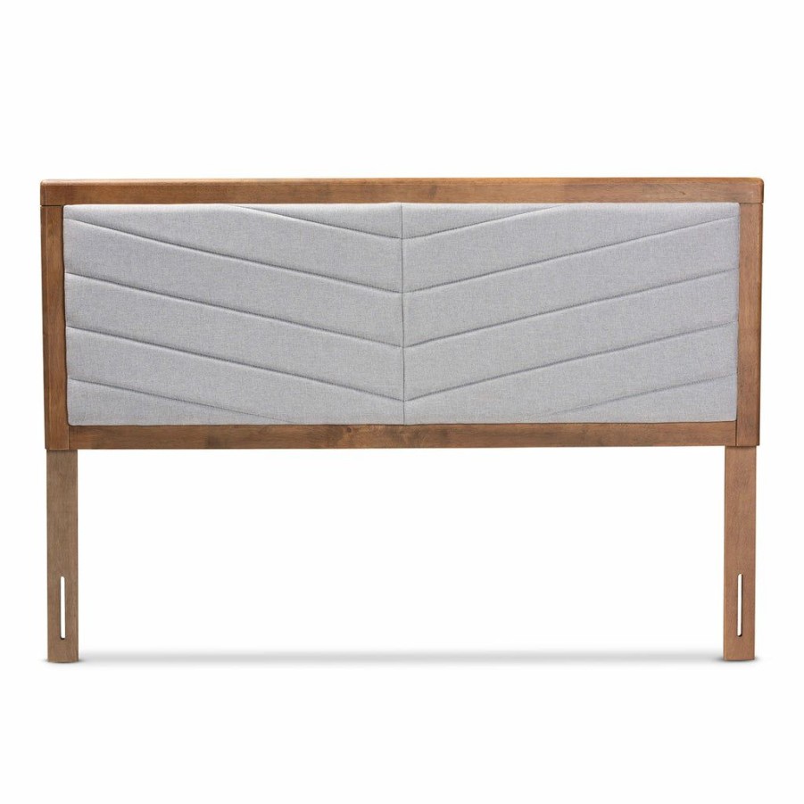 Upholstered Headboard * | Baxton Studio Best Price Iden Modern And Contemporary Light Grey Fabric Upholstered And Walnut Brown Finished Wood King Size Headboard