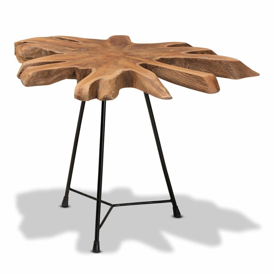 Drawer Table * | Baxton Studio Online Discount Merci Rustic Industrial Natural Brown And Black End Table With Teak Tree Trunk Tabletop