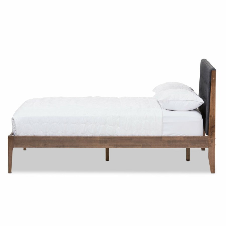 Bed * | Baxton Studio Low Price Clifford Mid-Century Dark Grey Fabric And Medium Brown Finish Wood Queen Size Platform Bed