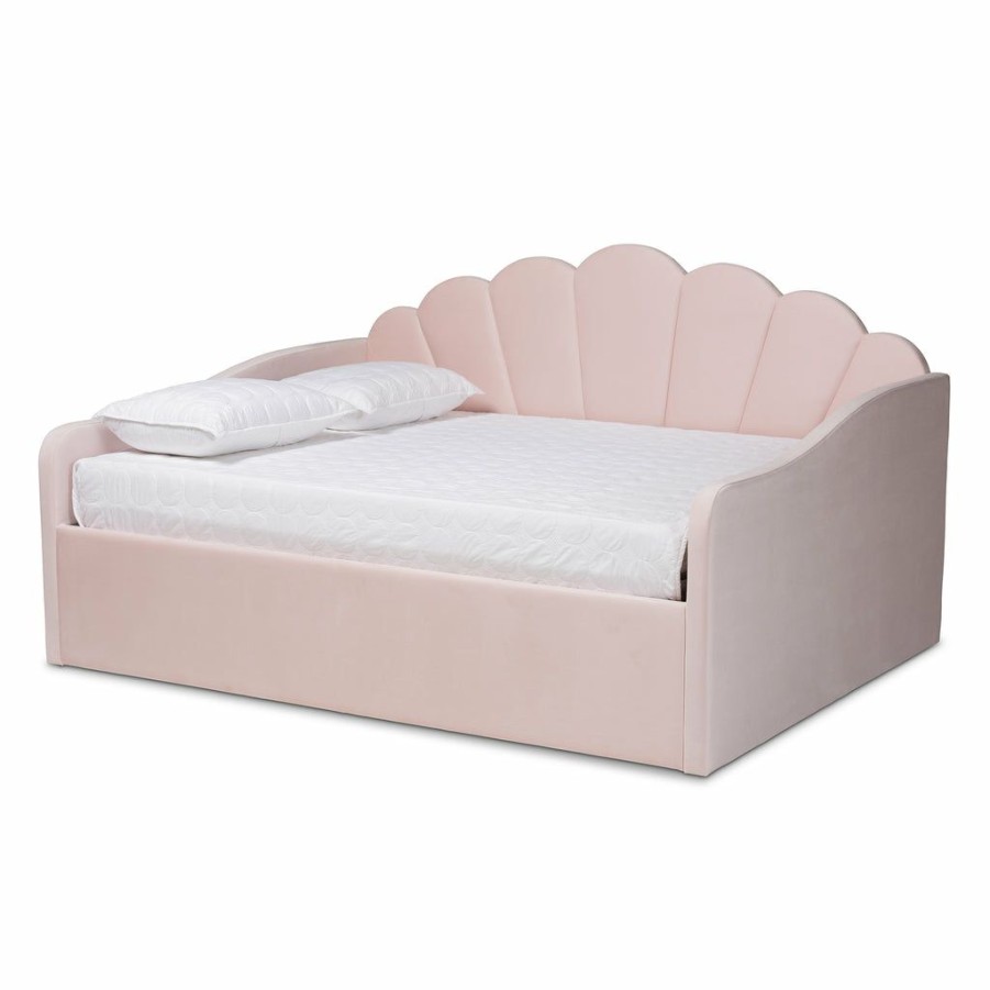 Bed * | Baxton Studio Discount Timila Modern And Contemporary Light Pink Velvet Fabric Upholstered Queen Size Daybed