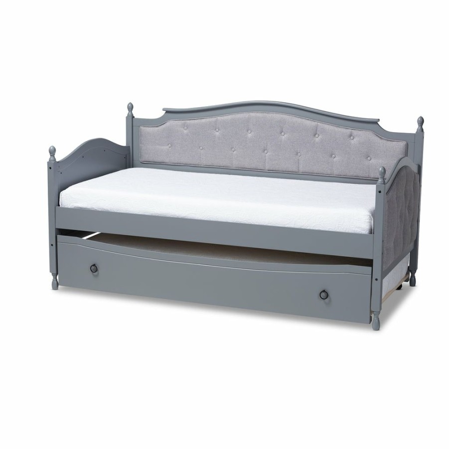 Bed * | Baxton Studio Reliable Quality Marlie Classic Traditional Fabric Upholstered Wood Twin Size Daybed With Trundle