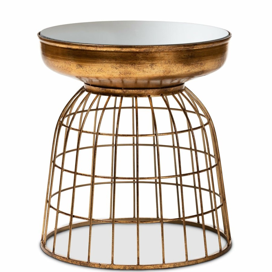 Drawer Table * | Baxton Studio Fashion Andreia Modern And Contemporary Antique Gold Finished Metal And Mirrored Glass Cage Accent Table