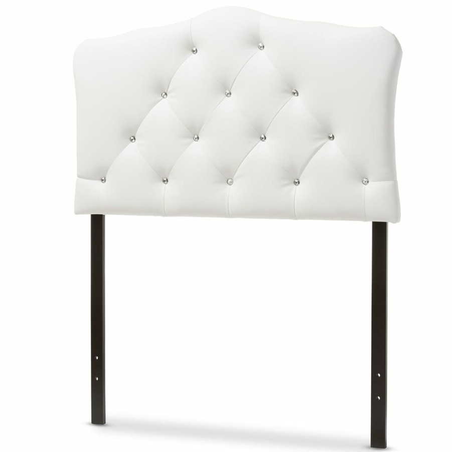 Upholstered Headboard * | Baxton Studio Online Discount Rita Modern And Contemporary White Faux Leather Upholstered Button-Tufted Scalloped Twin Size Headboard