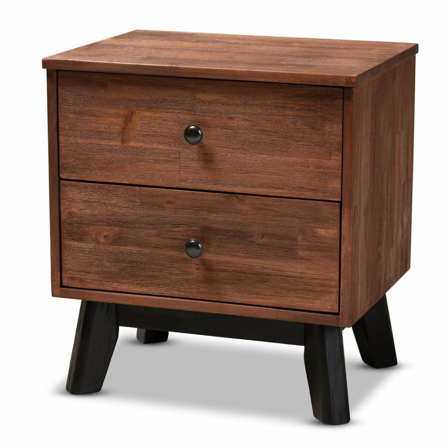 Nightstand * | Baxton Studio Typical Style Calla Modern And Contemporary Brown And Black Oak Finished 2-Drawer Wood Nightstand