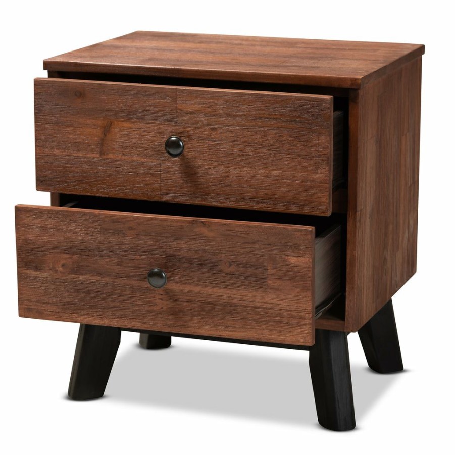 Nightstand * | Baxton Studio Typical Style Calla Modern And Contemporary Brown And Black Oak Finished 2-Drawer Wood Nightstand