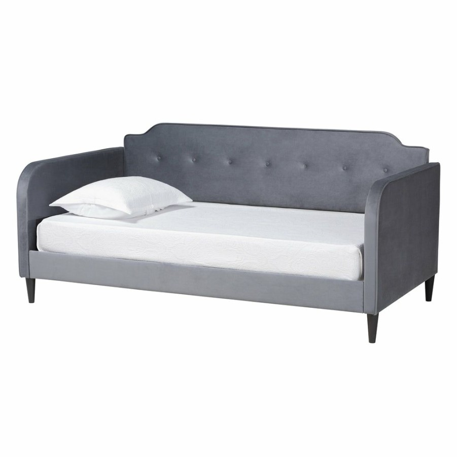 Bed * | Baxton Studio Best Price Kaya Modern And Contemporary Velvet Fabric And Dark Brown Finished Wood Full Size Daybed