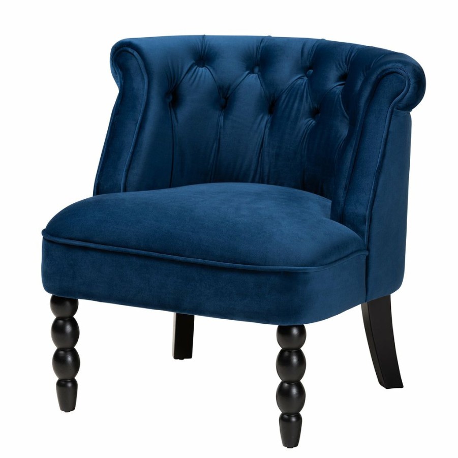 Chair * | Baxton Studio Typical Style Flax Classic And Traditional Navy Blue Velvet Fabric And Black Finished Wood Accent Chair